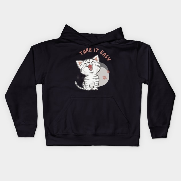 Purrfect Serenity: Take It Easy Smiling Cat Kids Hoodie by neverland-gifts